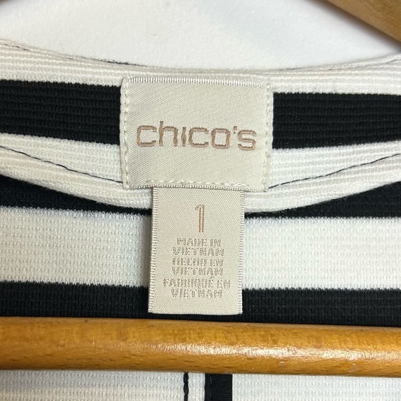 Chico’s Mini Dress Women 1/M  Striped Sleeveless High Quality Black-White luxe - Picture 5 of 13